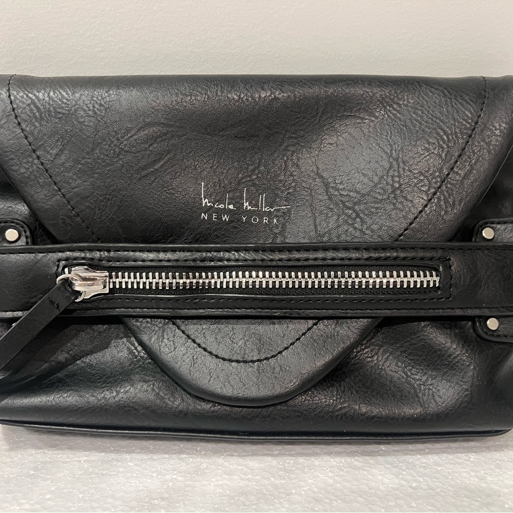 Nicole Miller New York Laura Small Crossbody - Black w/ Silver Accents